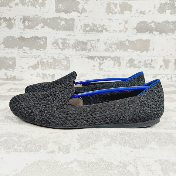 New Rothy's The Flat Black Knit Round Toe Slip On Loafers V393